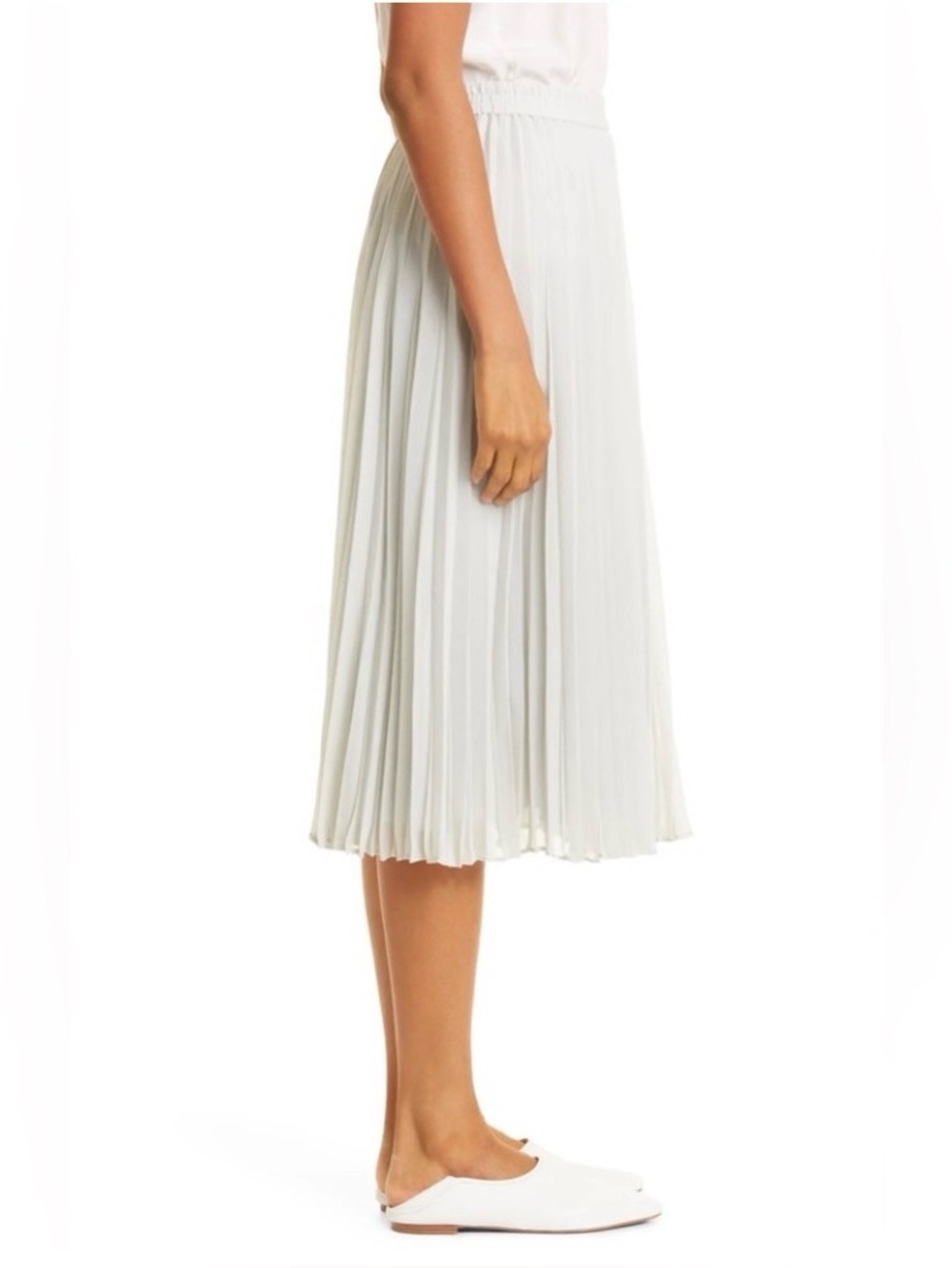 Club Monaco Pleated Flowy Skirt Midi Elasticated Sage Green Size M New - Picture 3 of 12